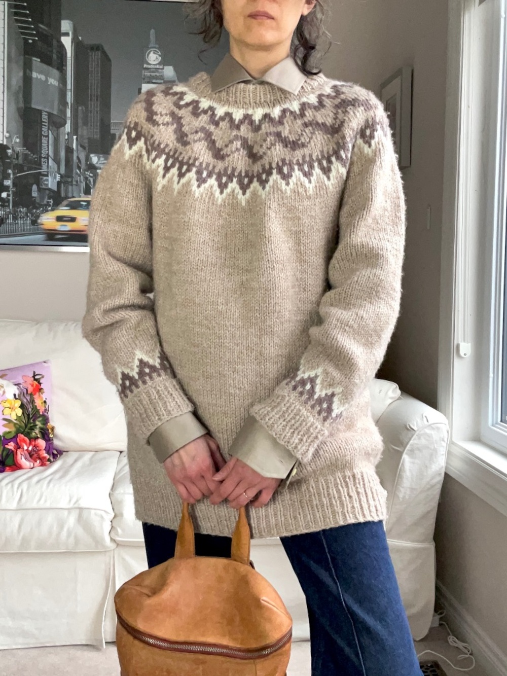 Beige fairisle knit sweater